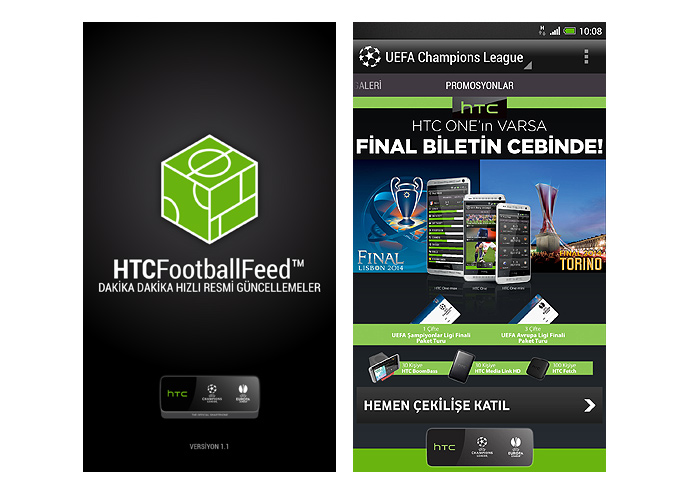 HTC FootballFeed Android akıllı telefon uygulaması
